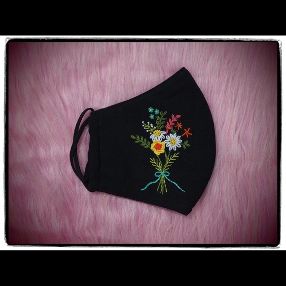 Hand Embroidered Face Mask Mask with Filter Pocket - Picture 7 of 8